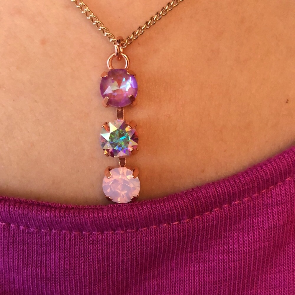 Aurora Borealis, Pink Opal + Violet Crystal Drop Necklace - Picture 8 of 16